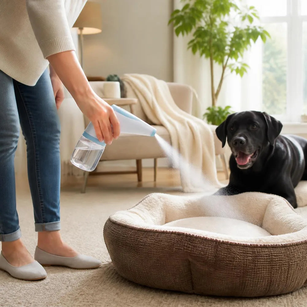 Misting a dog bed